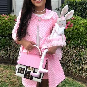 Pink White Polka Dot Jacket Dress Set size 6 6x